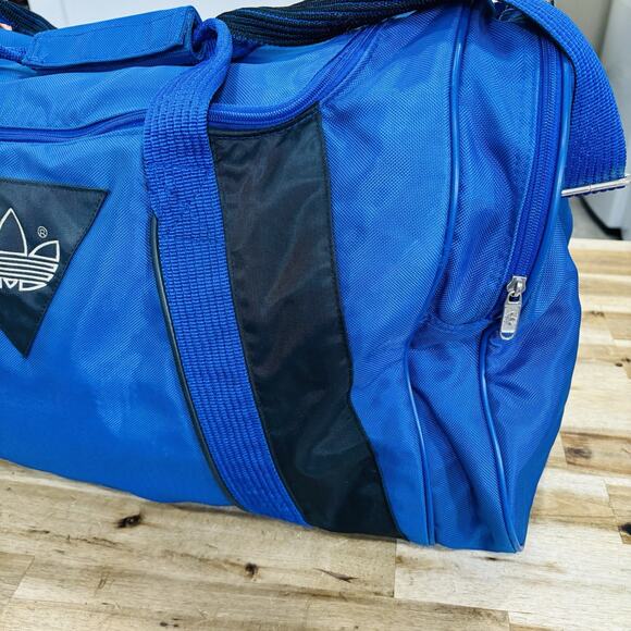 Adidas Vintage 80s 90s Nylon Duffle Bag Trefoil Logo Gym Blue & Black